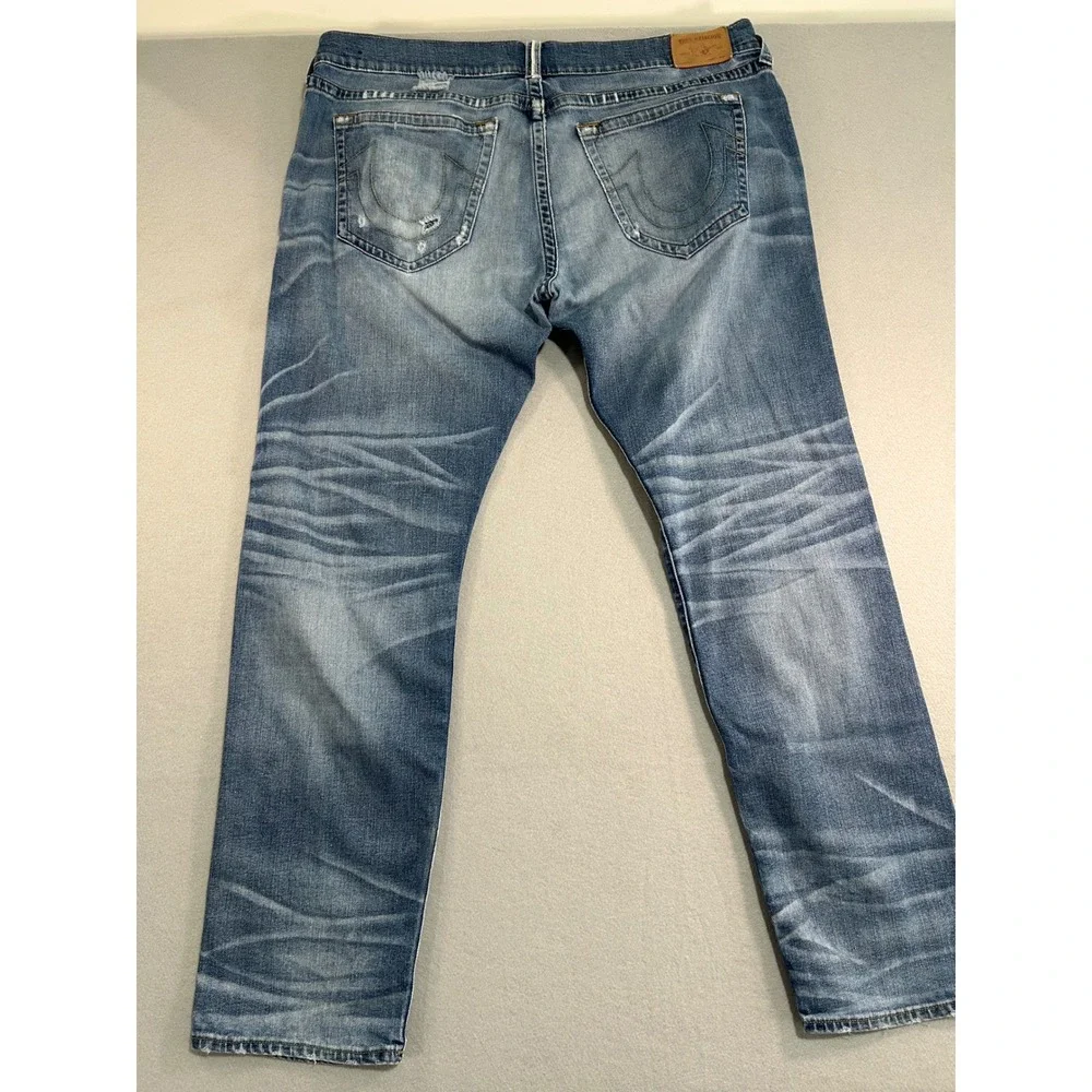 True Religion Jeans Mens 40 Blue Straight Leg Gino Slim Horseshoe Stitching